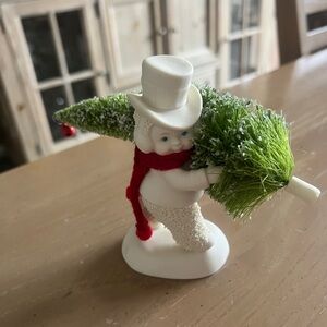 Department 56 Snowman with Red Scarf and Green Tree- Toting the Tree